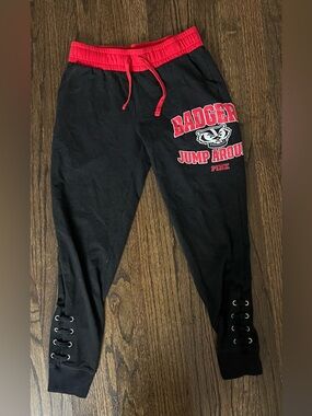 PINK Victoria's Secret Black Sweatpants with Red Waistband & Graphic